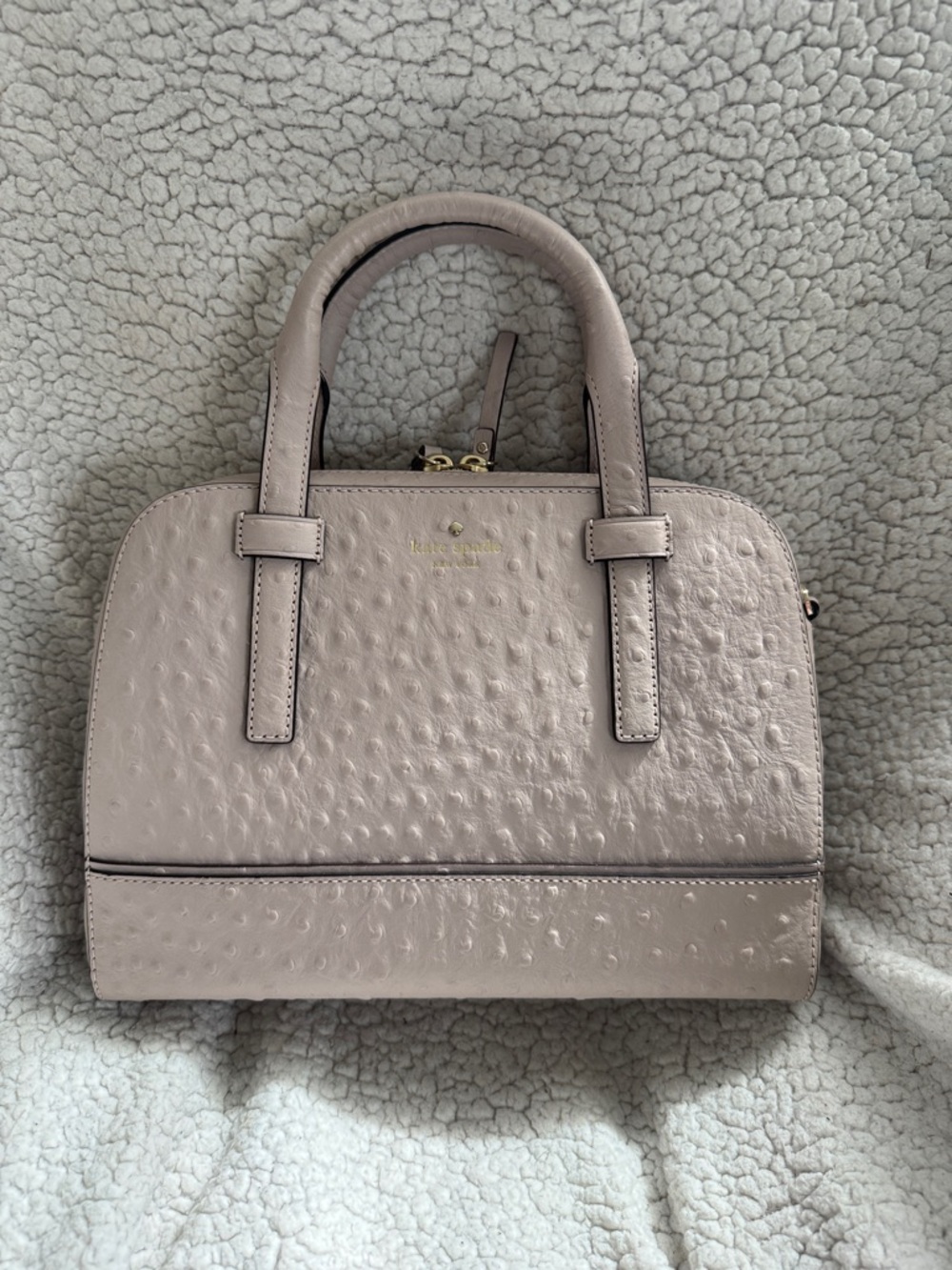 kate spade light cream/pink ostrich-embossed satchel